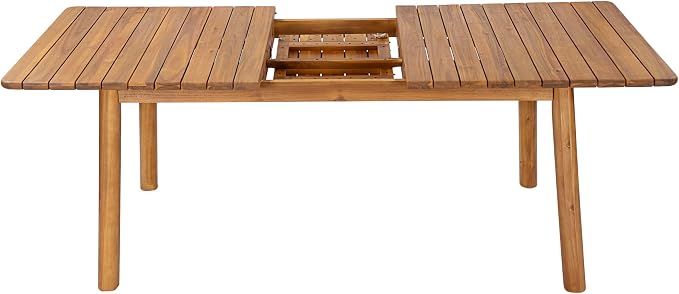 Christopher Knight Home Mave Acacia Wood Dining Table Set for 6, 7 Piece Patio Extendable Dining Table & Armless Chairs Set Of 6 with Cushion & Wicker Back, Patio Furniture Set, Cream+Light Brown+Teak