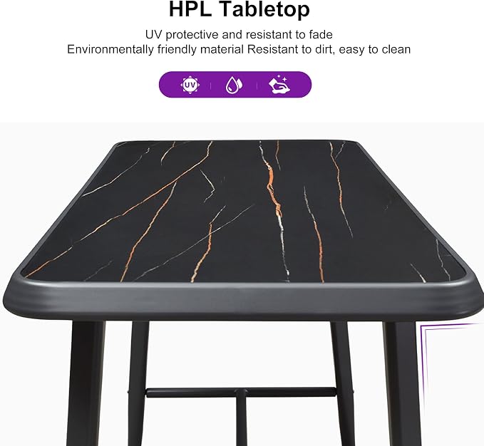 PURPLE LEAF Counter Height Table Patio Rectangular Table Dining Coffee Kitchen Breakfast Bistro Outdoor Pub Bar Table for Garden Balcony, Dark Grey
