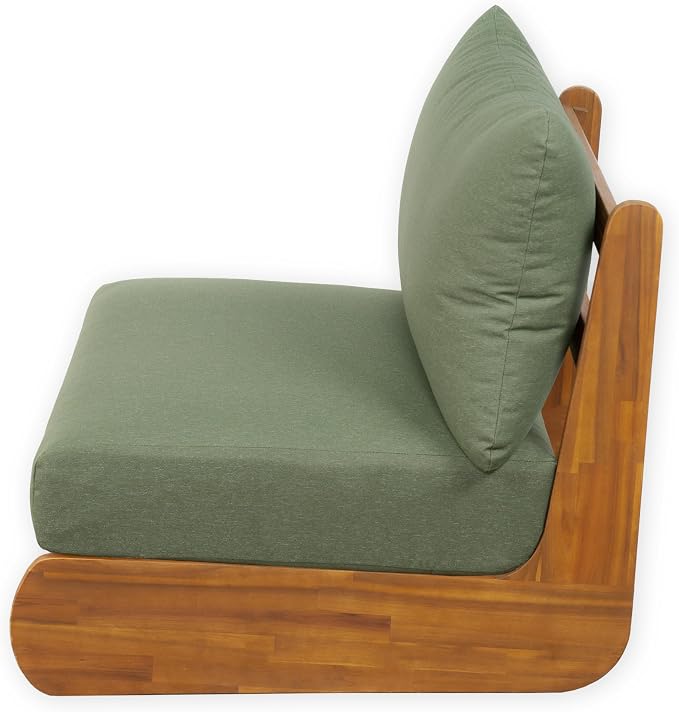 Christopher Knight Home Isabel 5-Seater Outdoor Patio Furniture Set with Removable Cushion, Acacia Wood Patio Conversation Set with 3-Seater Sofa & Club Chairs, 3 Piece Sectional Sofa Set, Green+Teak