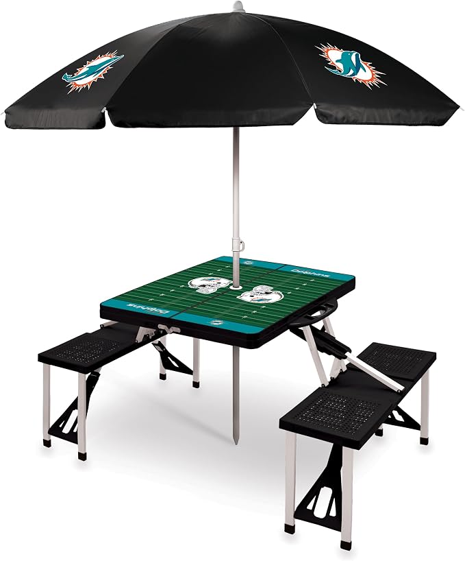 PICNIC TIME NFL Picnic Table Portable Folding Table with Seats and Umbrella