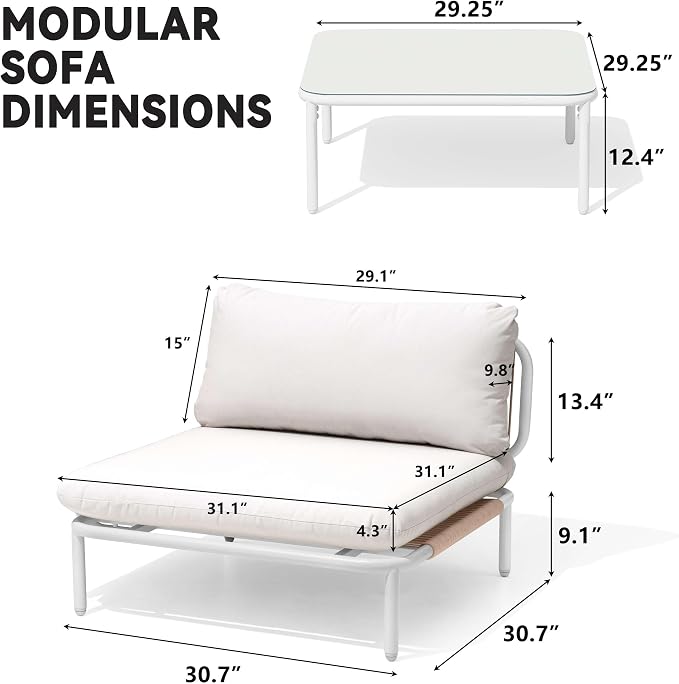 Crestlive Products Outdoor Patio Furniture Set with Coffee Table, 7 Seater Modular Oversized Patio Conversation Set with Cushions, Modern Sectional for Backyard, Deck, Porch, or Poolside