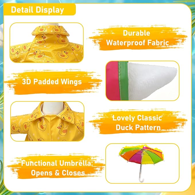 Porch Goose Raincoat Outfit 3Pc Set for 23 Inch Large Lawn Goose Statue - Yellow Waterproof Goose Clothes with Umbrella Hat -All Weather Outdoor Garden Patio Yard Front Porch Decor Goose Costume