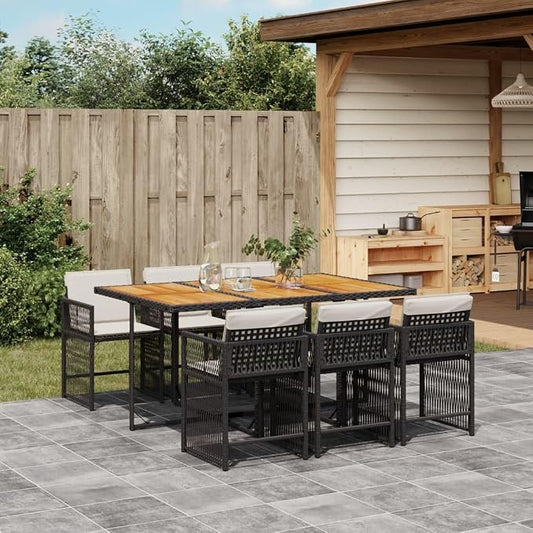 7 pcs Set Outdoor Dining Set & Patio Dining Set Black Synthetic Poly Rattan Outdoor Patio Furniture Set Balcony Furniture for Front Porch Lawn Backyard 41.7 x 64.9 x 28.7 in