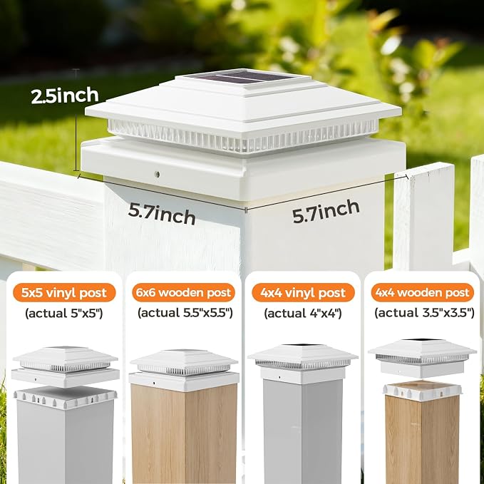 Solar Post Cap Lights Outdoor 12pack, Waterproof Fence Post Solar Lights for 4x4 5x5 6x6 Wood/Vinyl Posts, White Deck Post Lights with 8 Color Modes Decorate Garden Patio Porch Backyard