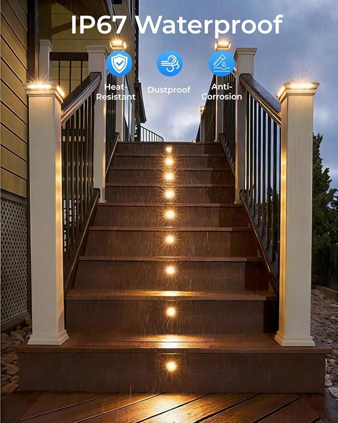 24 Pack LED Recessed Deck Lights with Protecting Shell, IP68 Waterproof Warm White, 0.6W , Outdoor Landscape Lighting, 12V Low Voltage Deck Lights Kit for Garden Yard Step Riser Stair Decoration