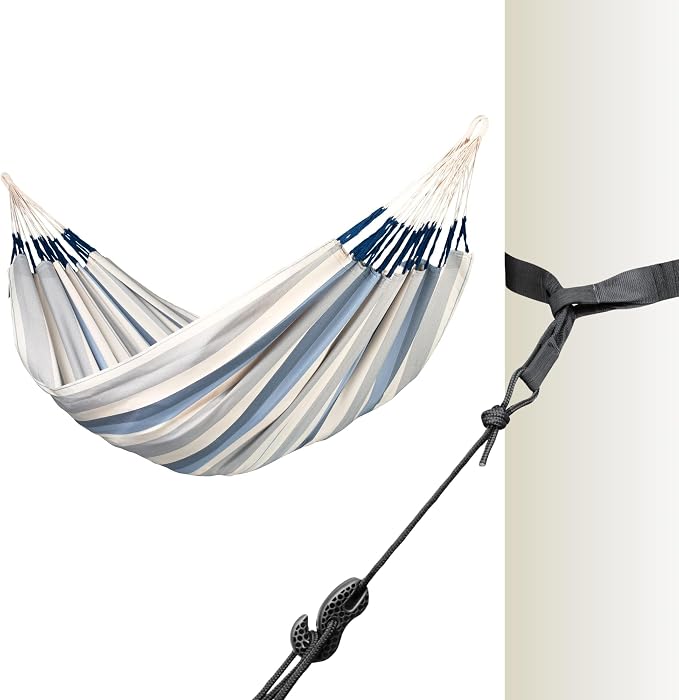 La Siesta® Large Double Brisa Classic Hammock & Tree Mount, Trees Beams Posts Suspension Kit, Indoor Outdoor Hammock Swing, Weather Resistant, Sea Salt