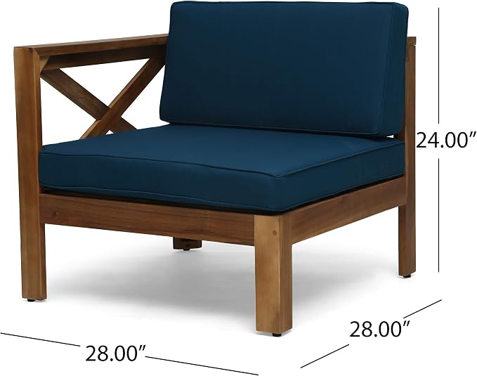 Merax Patio Furniture Set L-Shape Sofa with Table and Cushions for 3-Person, Acacia Wood Outdoor Conversation Set for Patio Deck Backyard Poolside (Teak)