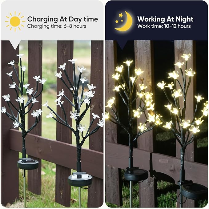4 Pack Solar Lights Outdoor Waterproof, Garden Lights Solar Flowers | 2 Modes 80LED, Fairy Garden Decor for Outside, Yard, Patio, Pathway, Lawn Decorations, Gardening Gifts for Women Mom