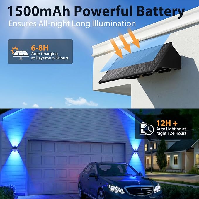 16PACK Solar Sconce Lights Outdoor,8 Lighting Modes Up and Down Solar Wall Lights Dusk to Dawn Lighting IP65 Waterproof Solar Lights Outdoor for House Exterior Front Porch Garage Fence Patio Yard