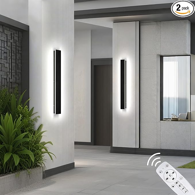 Modern Outdoor Wall Lights 2 Pcs 39 inch 2700K-6500K Dimmable Outdoor Wall Sconce Long Wall Light with Remote IP65 Waterproof Exterior Linear Wall Lighting for Garage House