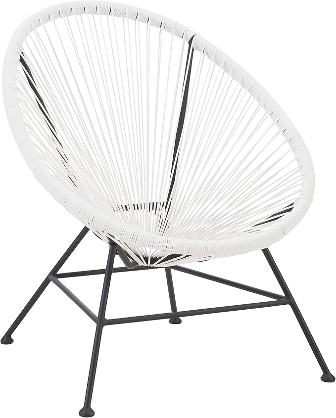 Linon Charleston White Woven Hammock Style Outdoor Chair with Black Metal Frame