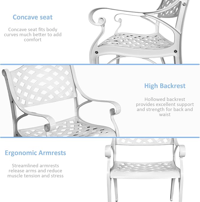 5 Pieces Cast Aluminium Outdoor Patio Dining Set for 4-6 Person,Round 42" Patio Table and 4 Chair with Umbrella Hole,Patio Bistro Dining Set for Garden,White