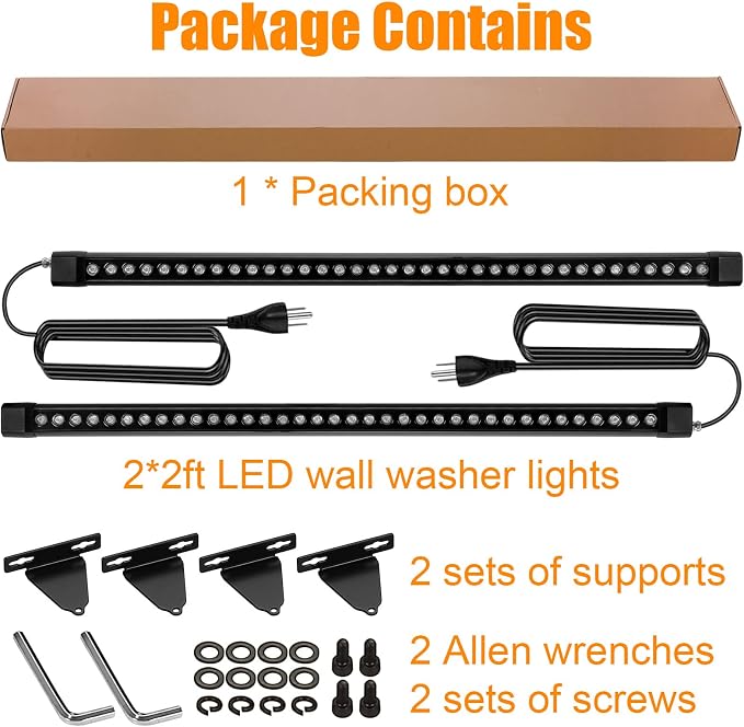 4FT LED Wall Washer Light 72W(2 Pack) - 4000K Neutral White IP67 Waterproof Outdoor Light Bar,Anti-Moisture Architectural Uplighting for Exterior House,Garden,Courtyards & Event Stage-120V Plug & Play