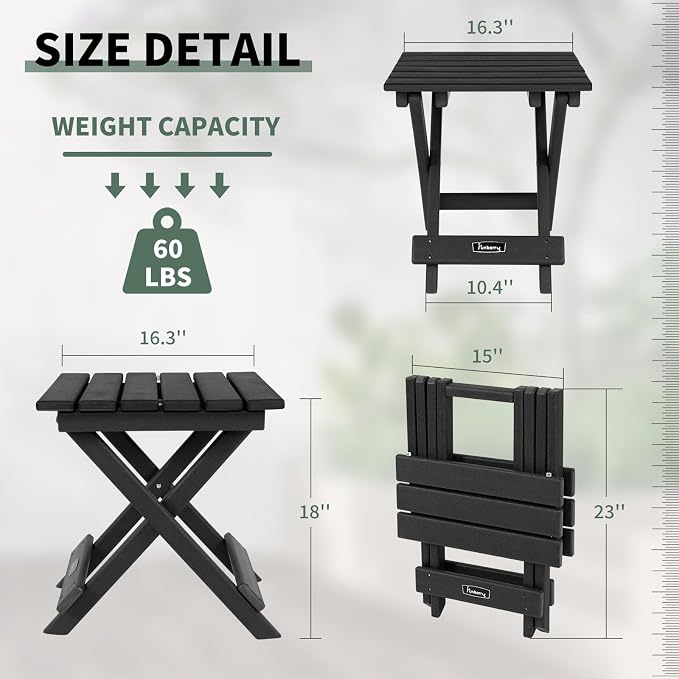 FUNBERRY Outdoor Folding Adirondack Side Table, Patio End Table | No Assembly, Portable, HDPE All Weather, No Rot, No Rust, No Crack, Save Space, Easy-Clean for Indoor or Outdoor
