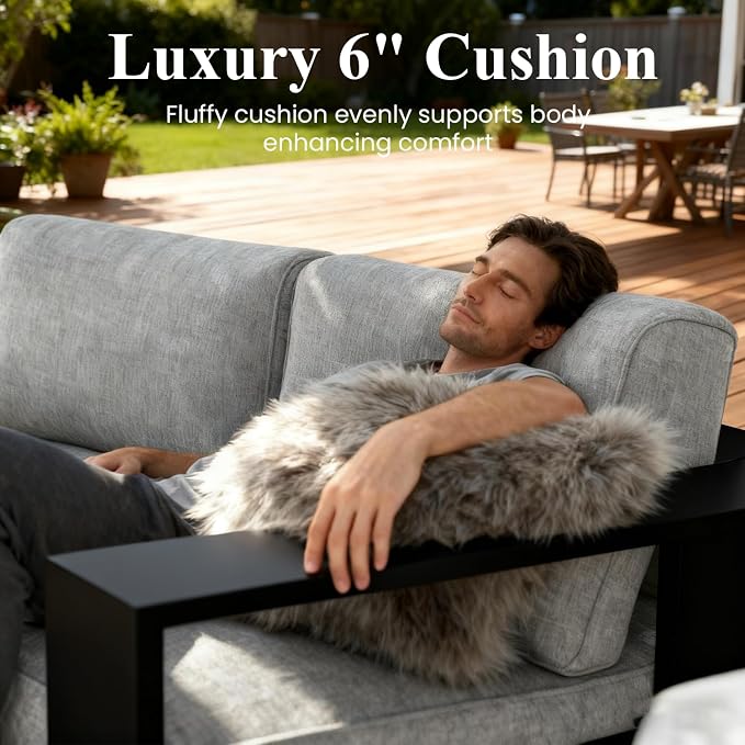 LayinSun Oversized Aluminum Outdoor Furniture, 1 Piece Patio Lovseat Sofa, Deep Seating and Upgraded 6-inch Cushions for Porch, Balcony, Deck