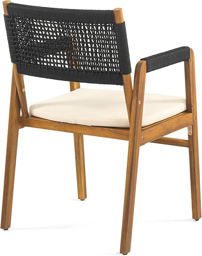 Christopher Knight Home 7 Piece Outdoor Dining Set, 70" Oval Acacia Wood Patio Table with 6 Rope Woven Dining Armchairs with Cushions, Teak Finish Outdoor Table and Chairs for Patio Deck Garden Dining