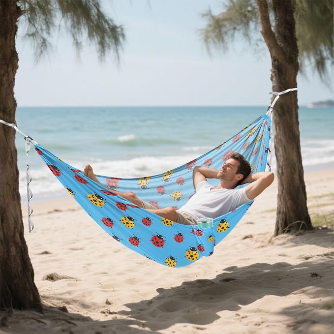 Camping Hammock Outdoor Hammocks for Outside Ladybird Blue Beach Trees Portable Lightweight with Pockets Tree Straps Indoor