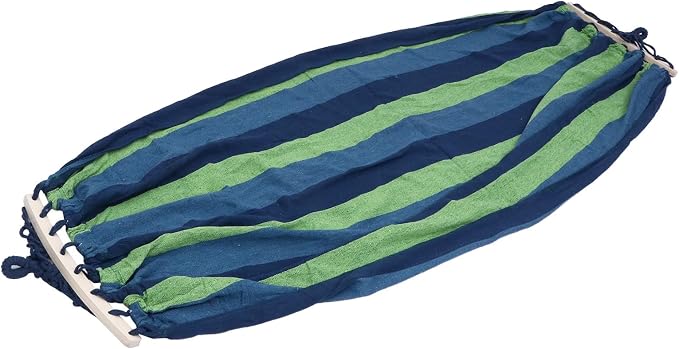Happyyami Outdoor Hammock Striped Canvas Travel Hammock 190x100cm with Curved Spreaders for Hiking Backyard Patio Outdoor Relaxation