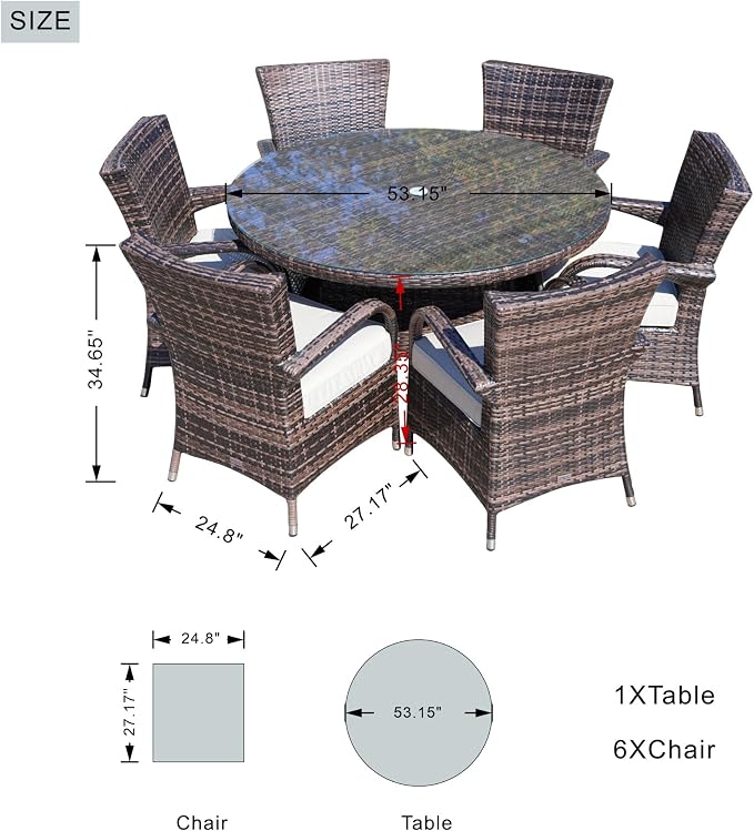 Patio Atina 7 Pieces Rattan Outdoor Dining Sets in Brown