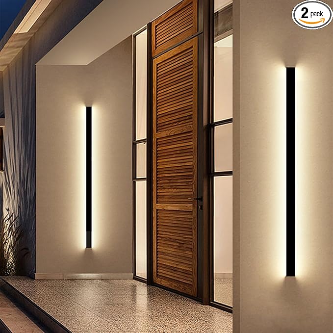 Exterior Wall Lights for House - 2pack 47.3inch Long Strip Modern Outdoor Light Wall Fixture Sconce, Dimmable Outside Garage Exterior Lights, Black Wall Mount Lighting for Porch Corridor, Garage