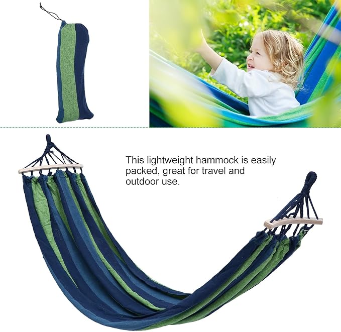 KESYOO Outdoor Travel Hammock Double Camping Hammock Striped Canvas Widened 190x100cm Single Portable for Hiking Garden Patio