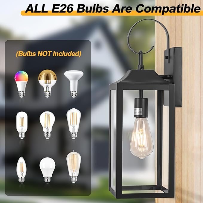 19" Large Outdoor Light Fixture 2 Pack, Black Exterior Lighting Fixtures | Anti Rust Porch Lights Outdoor, Modern Wall Lantern Coach Lamps Sconce, Outside Lights for House, Doorway, Garage, Patio