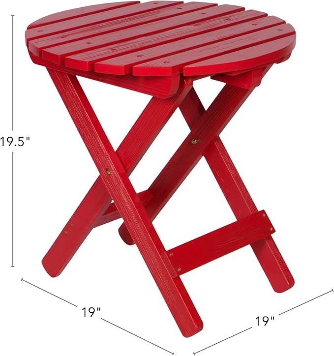 Shine Company Round Wooden Folding Solid Wood Side Table, Outdoor Adirondack Small Patio Table, Chili Red