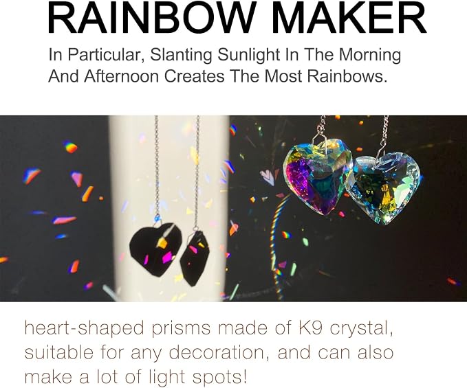 2PCS Heart Crystal Suncatcher Prisms for Windows (1, Heart ABColor 2Pcs) | AB Color, Transparent, K9 Glass, Rainbow Maker, with Hooks & Cord