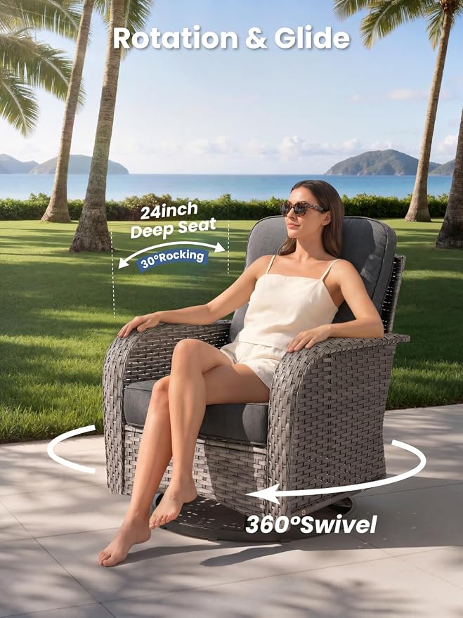 5-Piece Outdoor Patio Furniture Set with Swivel Chairs, Outdoor Conversation Wicker Sofa with Coffee Table, Rattan Couch for Deck, Backyard, Poolside (Black)