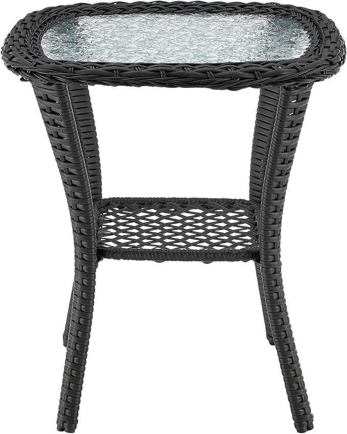 Manhattan Comfort Fruttuo 3-Piece Patio Conversation Set, Swivel Steel Rattan Chairs with Removable Cushions & Tempered Glass End Table, Weather-Resistant Outdoor Furniture for Backyard & Porch, Grey