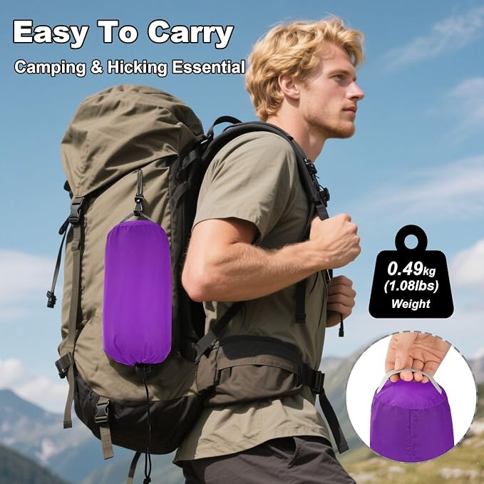 Purple Solid Color Camping Hammock, Portable Lightweight Single Hammock with Tree Straps and Aluminum Carabiners, 114" x 54" Travel Hammock for Hiking Backpacking Beach