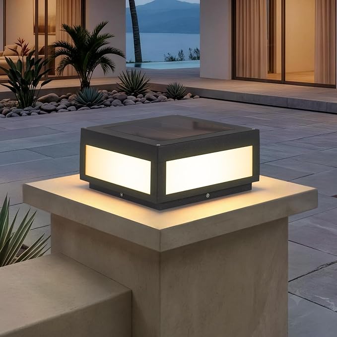 MVBT 12" Square Solar Post Lights, Outdoor Column Lights, Gate Pillar Light | Large Square 12x12，Aluminum Solar Post Lantern Waterproof, Dusk to Dawn, Modern Post Lamp for Driveway Entrance Patio Pillars