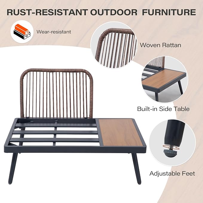 LAUSAINT HOME L-Shaped Outdoor Furniture Set, 6 Pieces PE Rattan Patio Conversation Set, Rustproof Steel Sectional Sofa with Thickened Cushions & Coffee Table for Patio, Garden, Poolside and Balcony