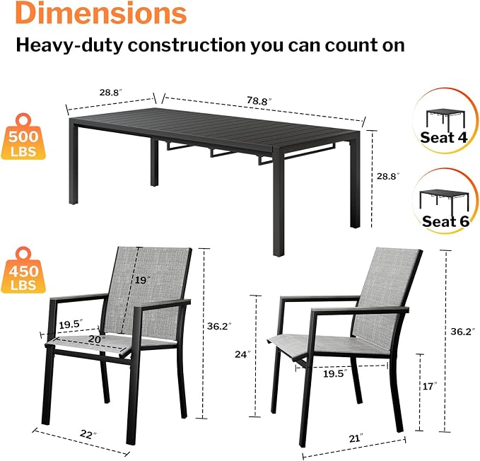 MEOOEM Expandable Outdoor Dining Set for 8, Extendable 9 Piece Outdoor Dining Table Set 450LBS Heavy Duty, Comfortable Highback Wide Deep Seat 8 Person Patio Dining Set for Outside, Backyard, Grey