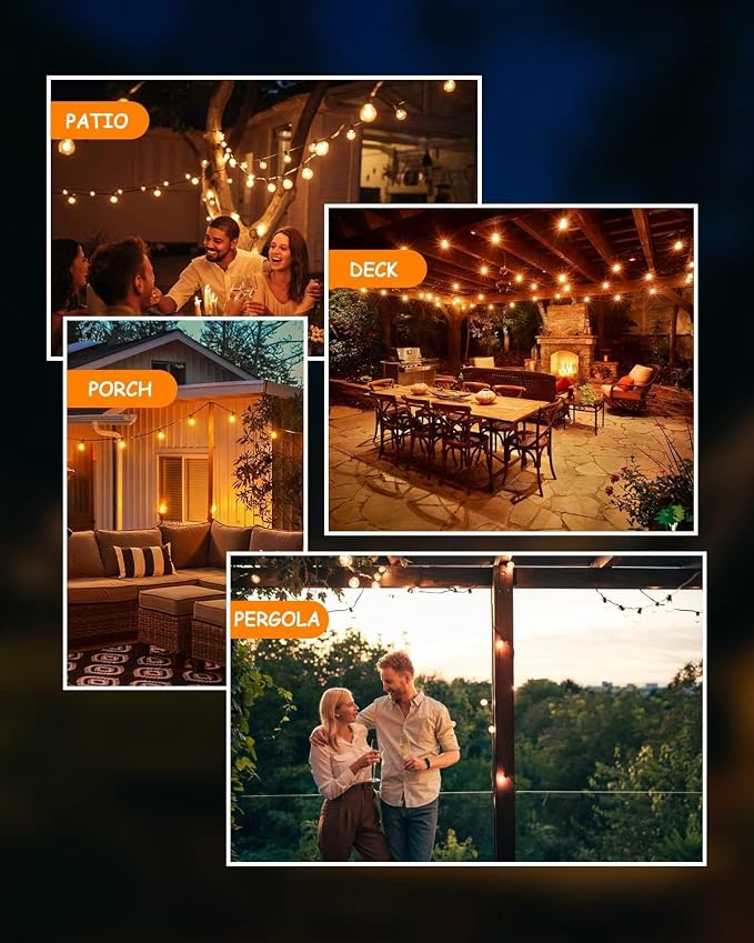 Svater Outdoor String Lights LED 60 FT G40 Patio Globe Light Waterproof | 32 Shatterproof G40 Edison Bulbs, Plug-In, Dimmable, Connectable, Outside Light for Backyard Porch Party Christmas Decorative