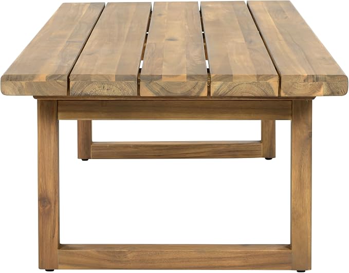 Christopher Knight Home Outdoor Acacia Wood 5 Seater Sectional Sofa Set with Thick Cushions Patio Conversation Set Modular Outdoor Seating with Coffee Table for Patio Deck Balcony Garden