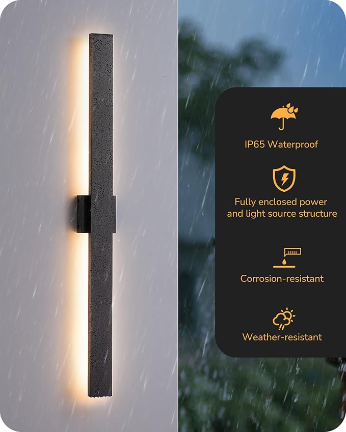 EDISHINE 2 Pack Modern Outdoor Wall Lights Dimmable, 39.3" Linear Led Exterior Wall Light, 3CCT, Iron & PC, IP65 Waterproof, Long Exterior Lighting Fixtures for Front Door, Stair, Black
