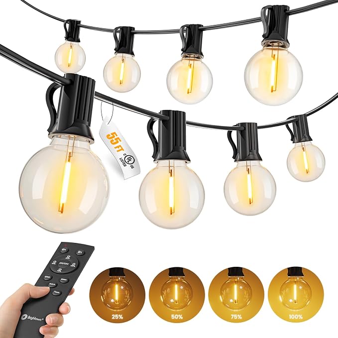 Brightown Outdoor String Lights, 55FT 17 G40 Bulbs Shatterproof Patio Lights, Waterproof Dimmable Hanging Connectable Globe LED Outdoor Lights for Backyard, Bistro, Porch, Deck, Balcony