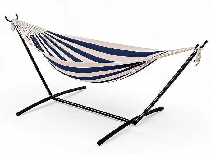 Double Hammock with Stand for Outside - 2 Person Heavy Duty Hammock, Portable Steel Stand for Patio Yard, Easy Assembly, 450 Lbs Capacity