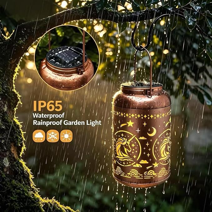Metal Unicorn Outdoor Solar Lanterns,Hanging Light Waterproof for Garden Patio Yard Backyard Porch Decor