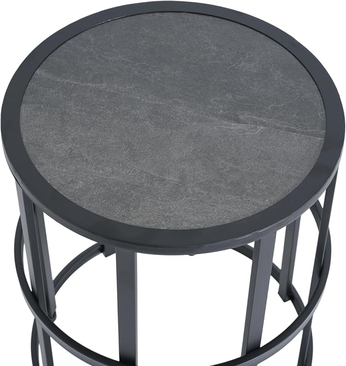 Black Metal Round Patio Side Table, Open Cylinder Slatted Outdoor End Table, Weather Resistant Iron Accent Drink Table for Backyard Garden Porch Poolside, Modern Indoor & Outdoor Pedestal Side Table