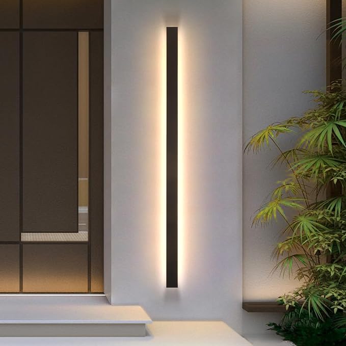AioTio Modern Outdoor Wall Light, 59inch Dimmable Exterior Lighting Fixture Wall Mount,Black IP65 Waterproof Porch Lights Wall Sconce,Long LED Linear Outside Lighting for Garage,House,Corridor,Balcony