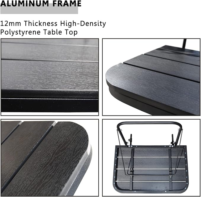 Balcony Railing Table Outdoor Hanging Folding Balcony Bar Table for Railings Patio Hanging Table on Railing Aluminium Metal Side Table Folding Adjustable 23.6"(L) x 15.7"(W) Black Set of 2