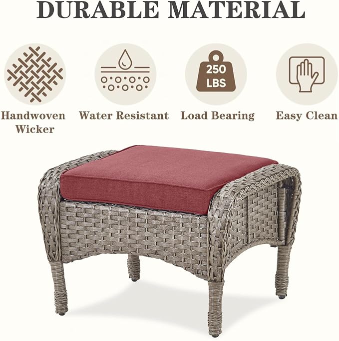 Belord 6 Pieces Patio Rocking Chairs Outdoor Furniture Set with Outdoor Couch and Ottoman Conversation Patio Furniture Set Perfect for Deck Sunroom Backyard Gray/Red