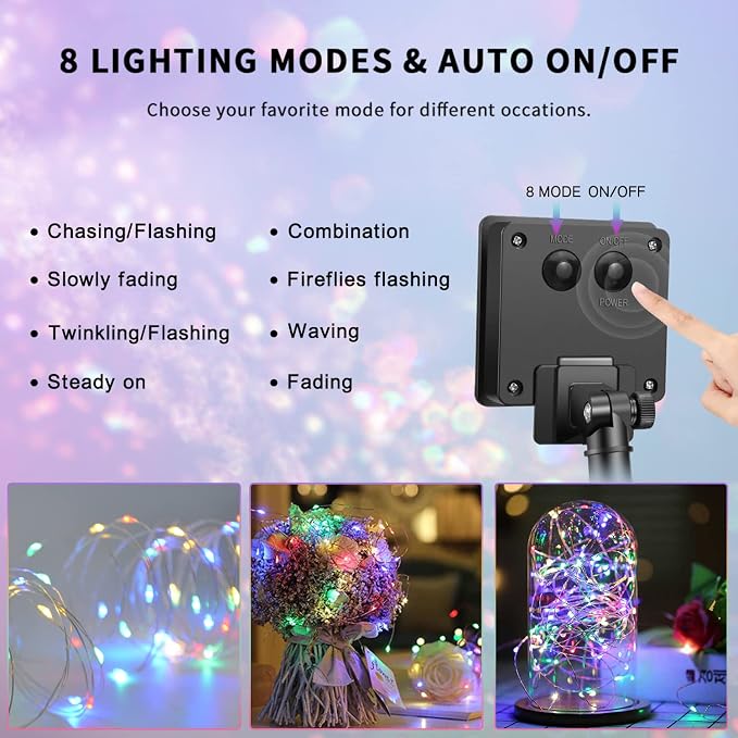 JMEXSUSS 4 Pack Solar Fairy Lights, Each 33ft 100 LED, Multicolored | Outdoor Waterproof, 8 Modes Solar Christmas String Lights for Garden Yard Tree Christmas Decorations