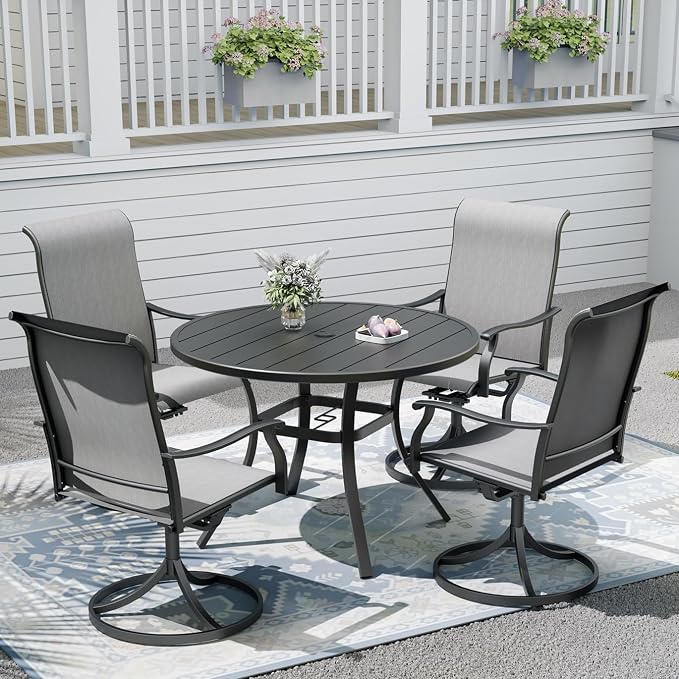 Outdoor Dining Table with 4PCS Swivel Chairs,41"x 41"x 28" Round Patio Table with Adjustable Umbrella Hole,Stable Patio Dining Set for Home or Outside
