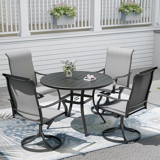 Outdoor Dining Table with 4PCS Swivel Chairs,41"x 41"x 28" Round Patio Table with Adjustable Umbrella Hole,Stable Patio Dining Set for Home or Outside