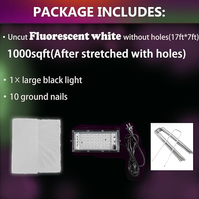 Glow in The Dark White 1000 Sqft Uncut Giant Spider Web Halloween Decorations Outdoor with 1 Black Light &10 Ground Nails Stretchy Beef Cloth Netting DIY Flexible Elastic for Yard Party Decor