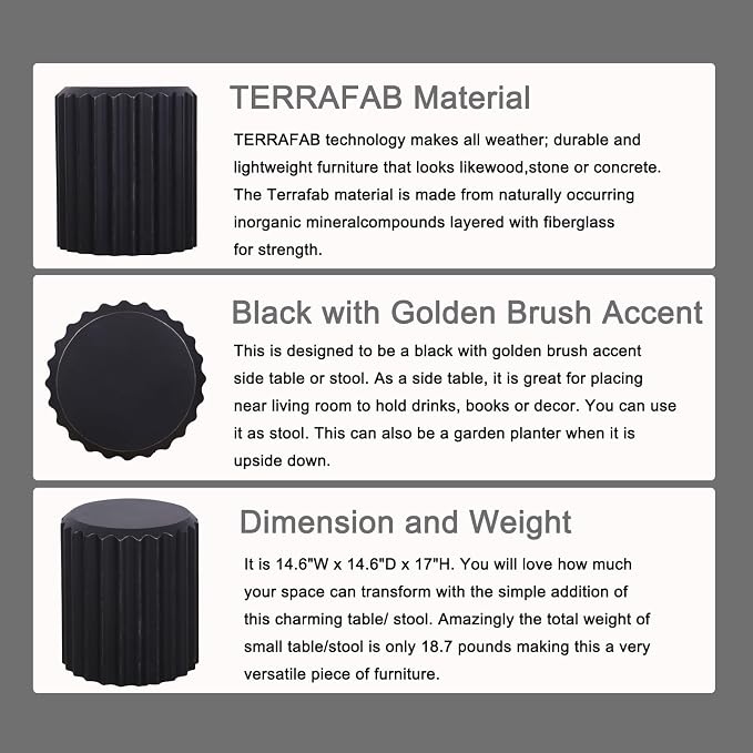 Afterglow Terrafab Material Outdoor Round Side Table, Natural Decorative Garden Stools, Unique End Table for Living Room Bedroom Patio Home Decor