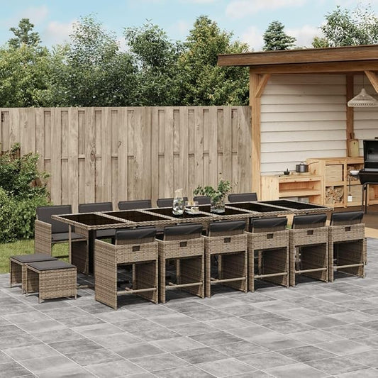 17 Piece Patio Dining Set, Foldable PE Rattan Garden Table and Chairs with Cushions, Space Saving Cube Furniture for Backyard Poolside